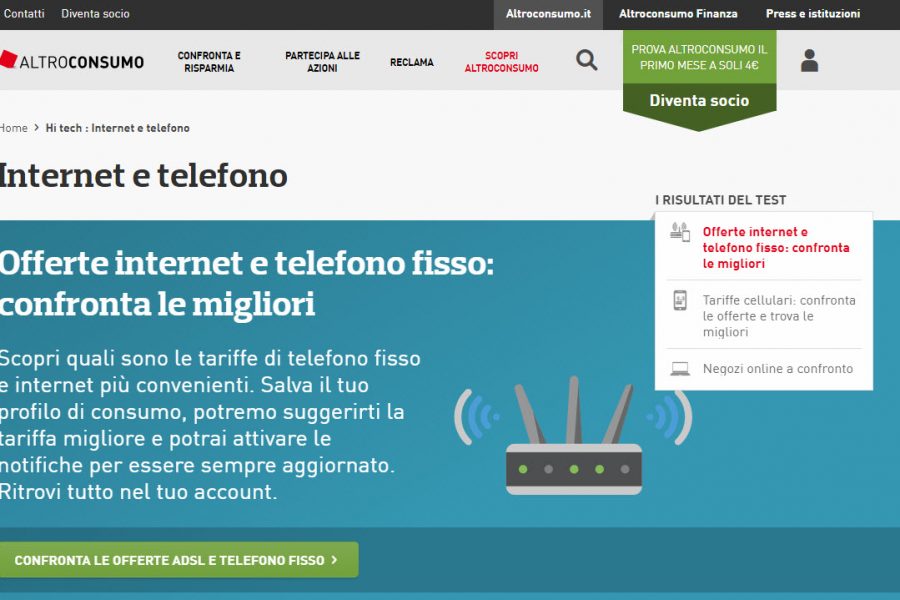 AltroConsumo.it comparatore miglior tariffa internet e telefono